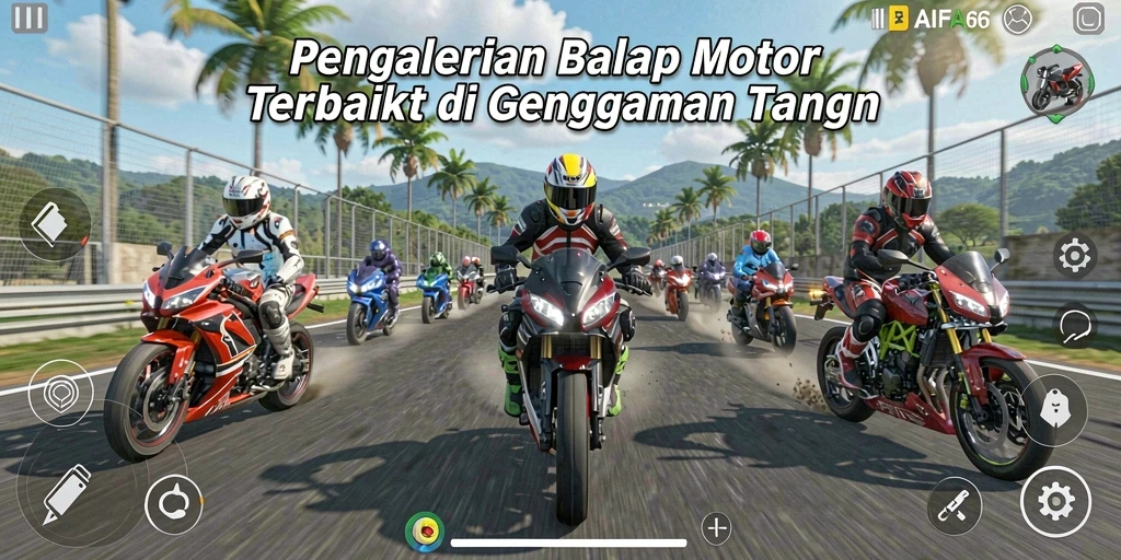 Gameplay seru AIFA66 dengan balap motor yang mendebarkan.