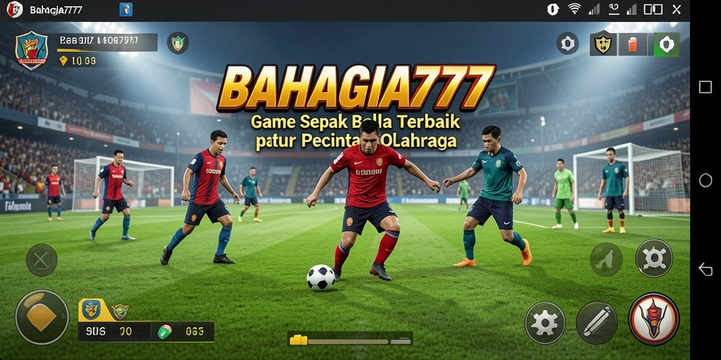 Tampilan utama gameplay BAHAGIA777 dengan aksi sepak bola yang mendebarkan.