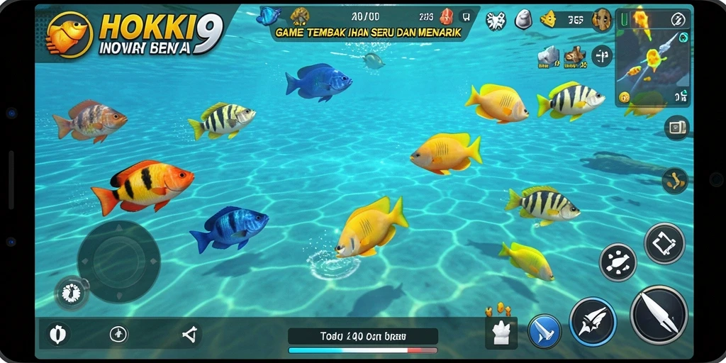 Screenshot HOKI9 menampilkan pemain yang sedang menembak ikan dengan penuh semangat.