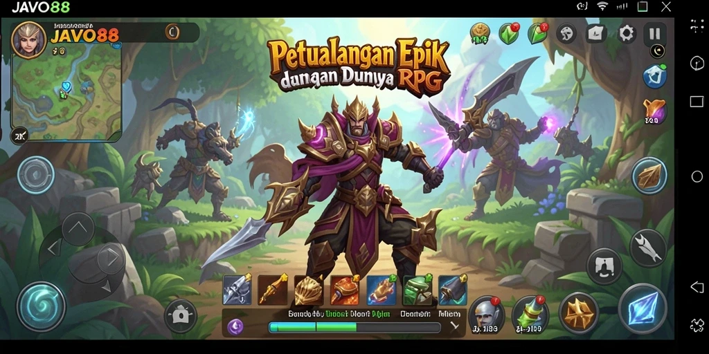 Screenshot utama JAVO88 menampilkan pertempuran seru dalam dunia RPG.