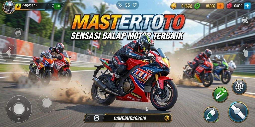 Tampilan gameplay MASTERTOTO dengan balapan motor yang mendebarkan.