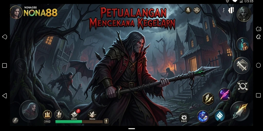 Tampilan gameplay NONA88 menunjukkan suasana menyeramkan di lokasi angker.