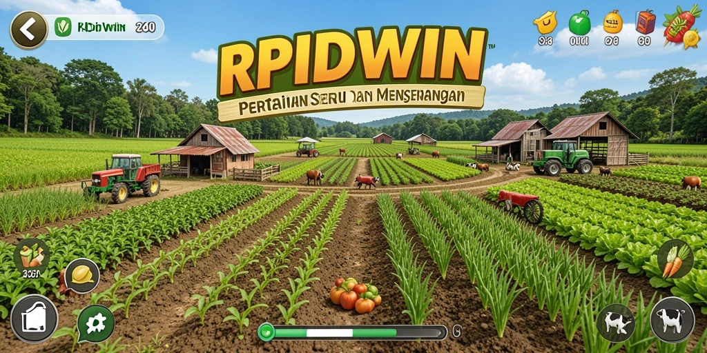 Tampilan gameplay RPIDWIN menampilkan aktivitas pertanian yang menyenangkan.